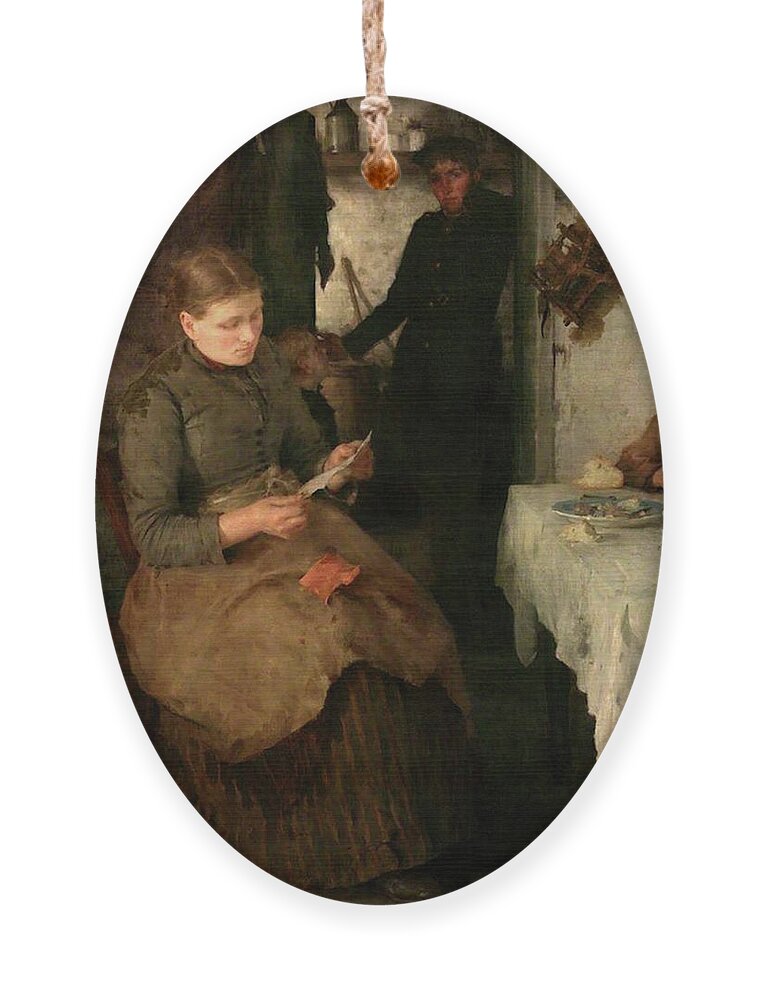 Message Ornament featuring the painting The Message by Henry Scott Tuke