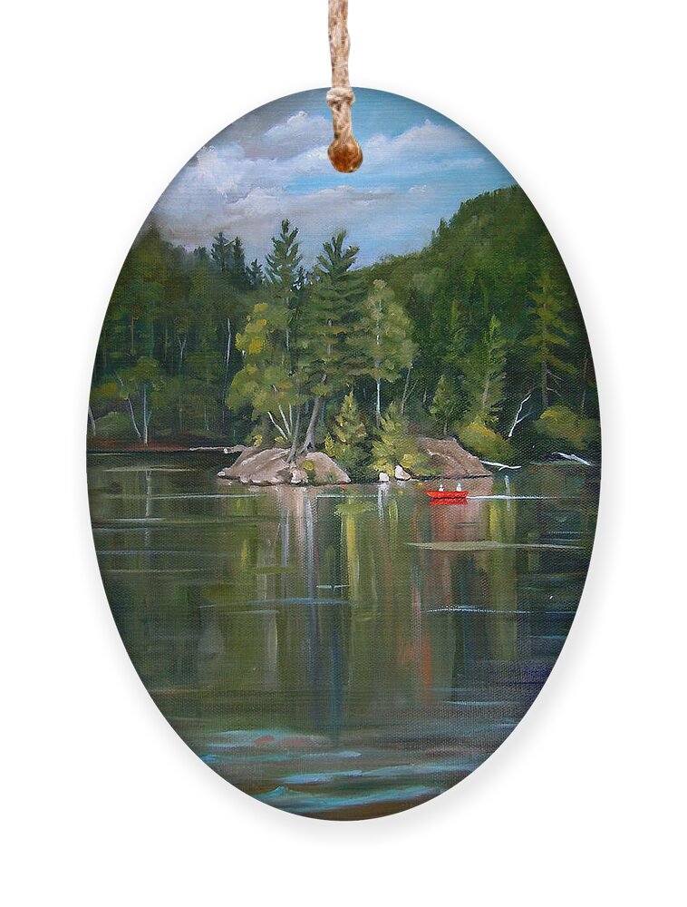 White Mountain Art Ornament featuring the painting The Rock On Mirror in Woodstock New Hampshire by Nancy Griswold