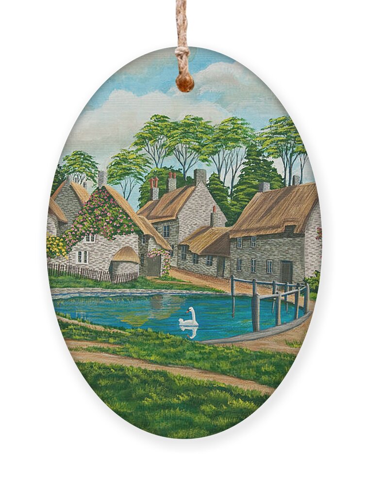 English Painting Ornament featuring the painting The Village Pond in Wroxton by Charlotte Blanchard