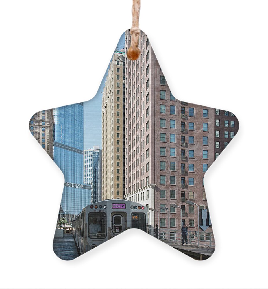 Chicago Ornament featuring the photograph The Wabash L Train at Eye Level by David Levin