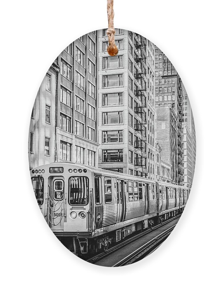 B/w Ornament featuring the photograph The Wabash L Train in Black and White by David Levin
