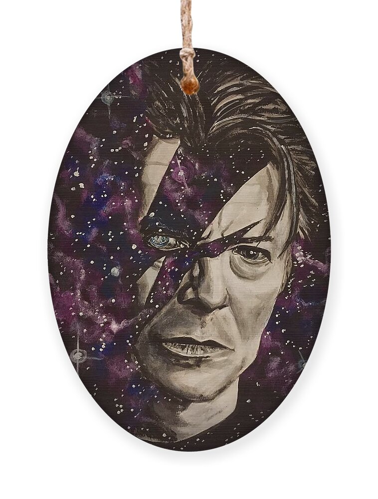 David Bowie Ornament featuring the painting There's A Starman Waiting In The Sky by Joel Tesch