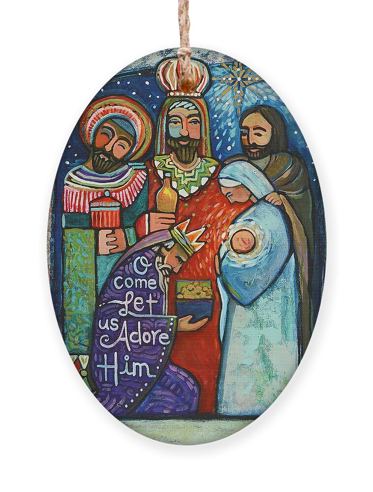 Jen Norton Ornament featuring the painting Three Kings O Come Let us Adore Him by Jen Norton
