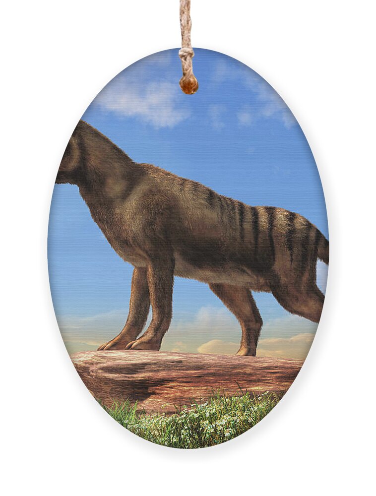 Thylacine Ornament featuring the digital art Thylacine by Daniel Eskridge