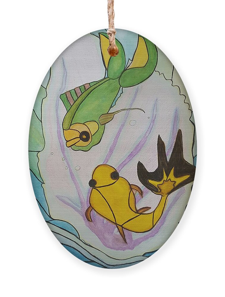 Stained Glass Fish Ornament featuring the painting Tiffany H'omage Coral Reef Fish by Pamela Smale Williams