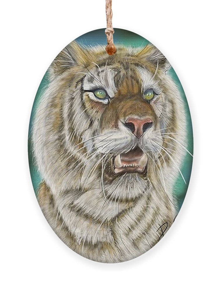 Tiger Ornament featuring the digital art Tiger by Darren Cannell