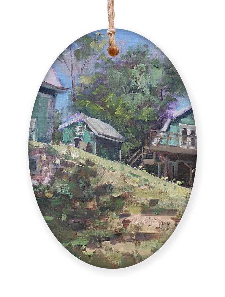 Carter Farms Ornament featuring the painting Today Morning at Carter Farms in Norval by Ylli Haruni