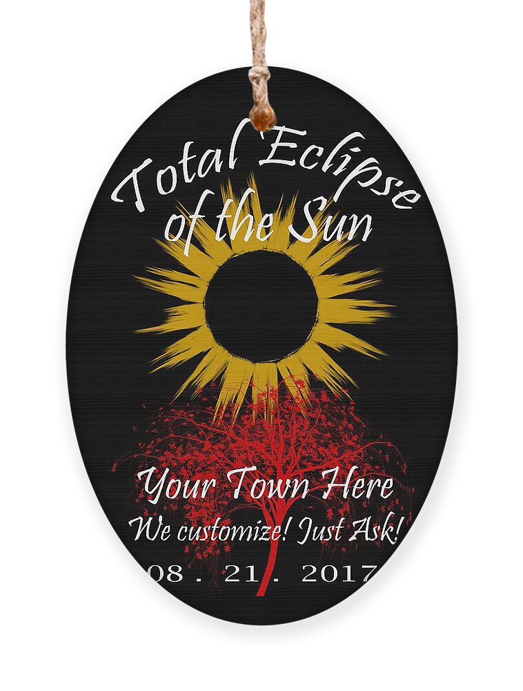Total Ornament featuring the digital art Total Eclipse Art for T Shirts Sun and Tree on Black by Debra and Dave Vanderlaan