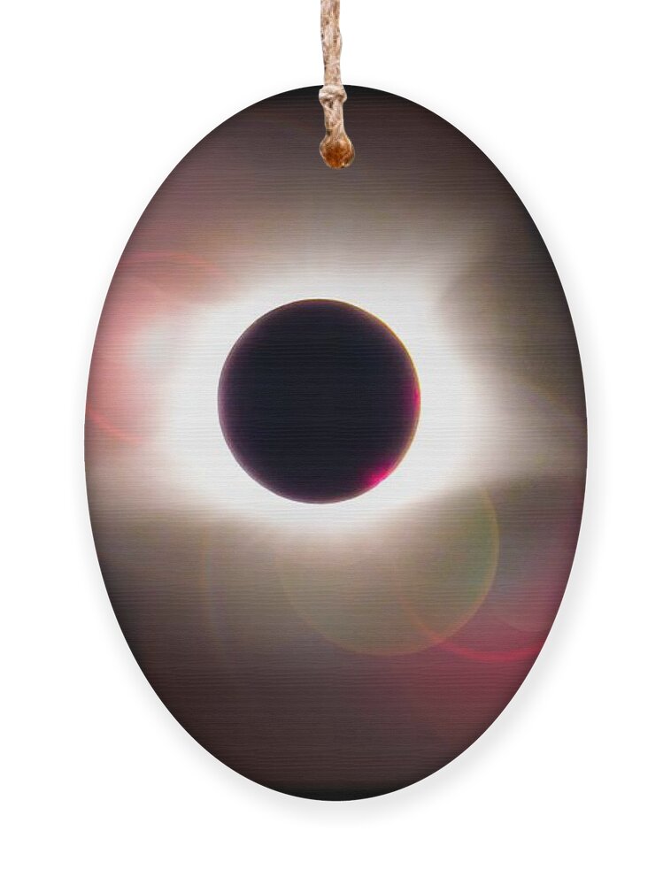 Total Ornament featuring the photograph Total Eclipse of the Sun T Shirt Art with Solar Flares by Debra and Dave Vanderlaan