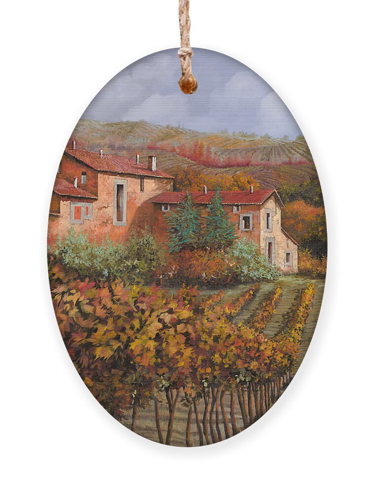 Wine Ornament featuring the painting nelle vigne di Montalcino by Guido Borelli