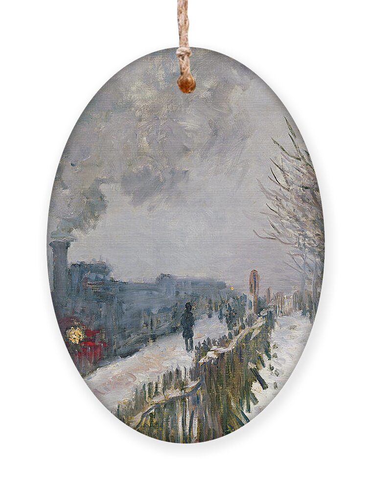 Train Ornament featuring the painting Train in the Snow or The Locomotive by Claude Monet
