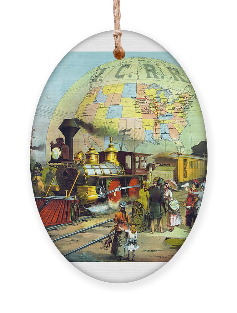 Trains Ornament featuring the painting Transcontinental Railroad by War Is Hell Store