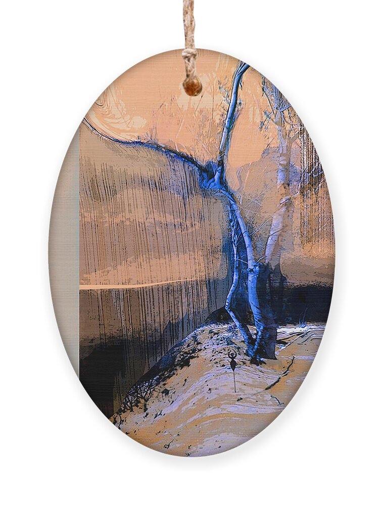 Square Ornament featuring the mixed media Tree Dancing on the Edge by Zsanan Studio