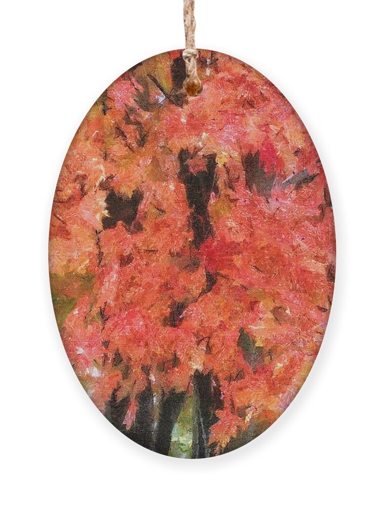 Flame Ornament featuring the painting Trees Aflame by Jeffrey Kolker