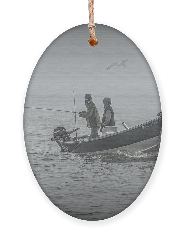 Salmon Ornament featuring the photograph Trolling for Salmon in the Fog by Randall Nyhof