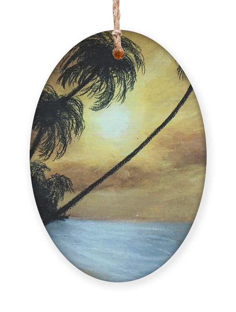 Palm Sunset Ornament featuring the painting Tropical Grip by Jen Shearer