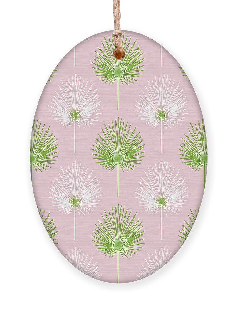 Tropical Ornament featuring the mixed media Tropical Leaves on Pink 2- Art by Linda Woods by Linda Woods