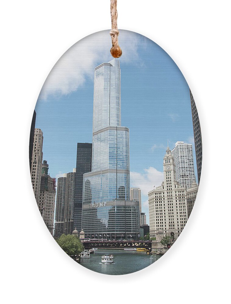 Boats Ornament featuring the photograph Trump Tower Overlooking the Chicago River by David Levin
