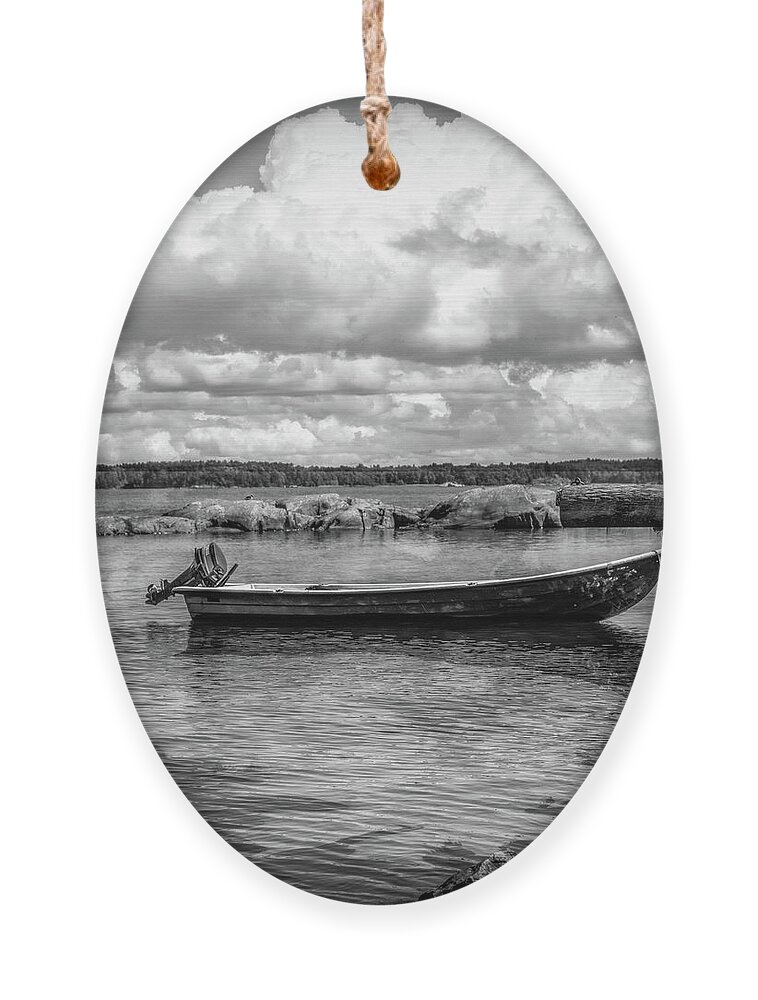 Boats Ornament featuring the photograph Tucked in the Harbor in Black and White by Debra and Dave Vanderlaan