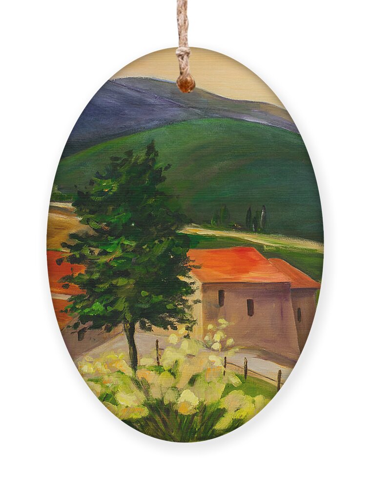 Tuscany Ornament featuring the painting Tuscan hills by Elise Palmigiani