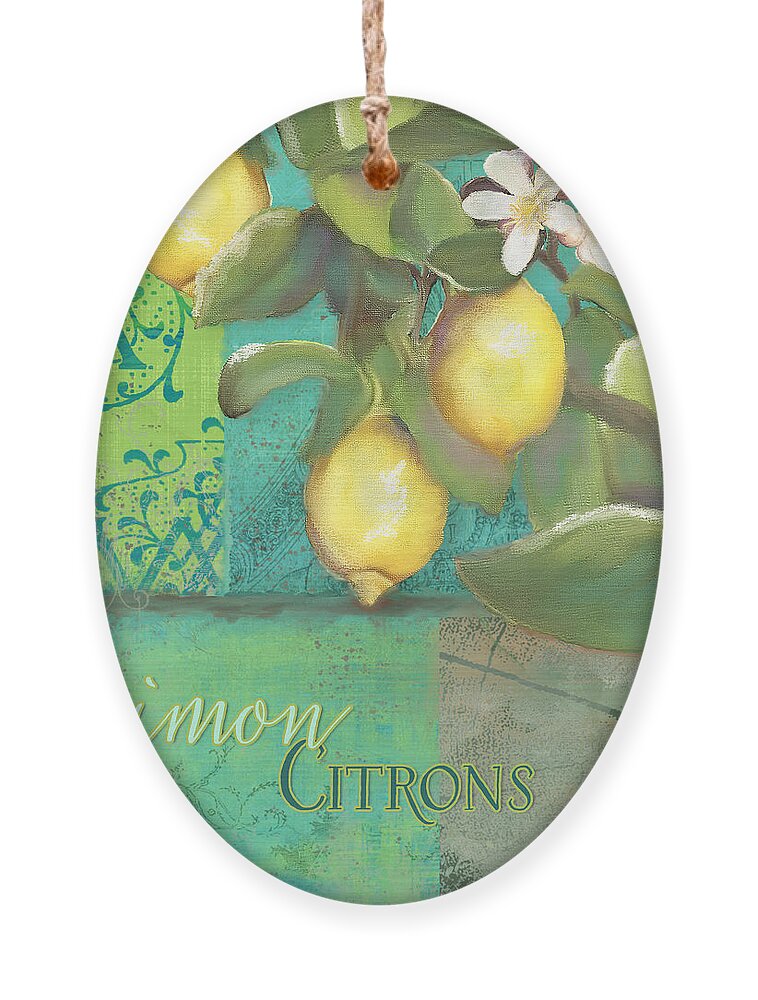 Tuscan Ornament featuring the painting Tuscan Lemon Tree - Damask Pattern 2 by Audrey Jeanne Roberts