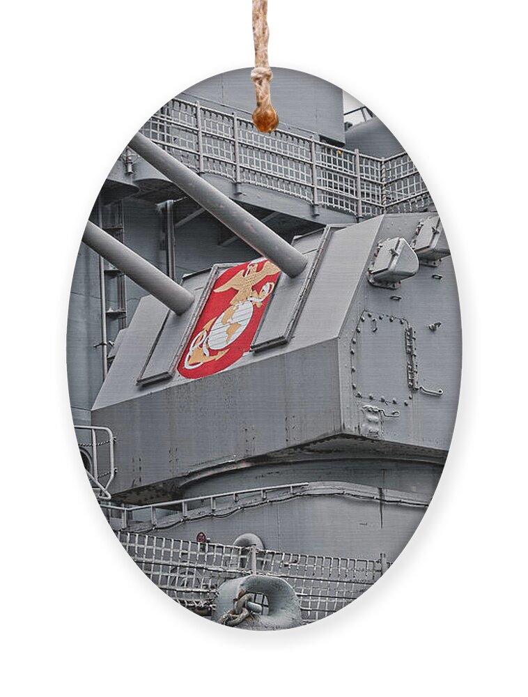 Uss Wisconsin Ornament featuring the photograph Twin Fives by Christopher Holmes