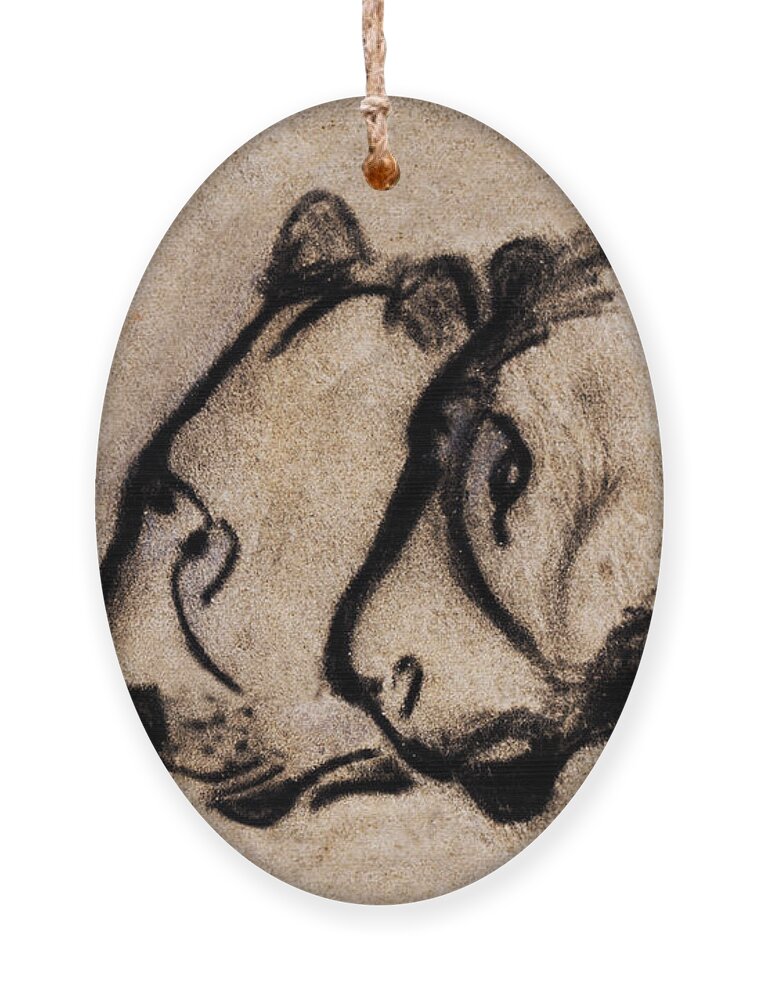 Chauvet Cave Lions Ornament featuring the painting Two Chauvet Cave Lions - Clear Version by Weston Westmoreland
