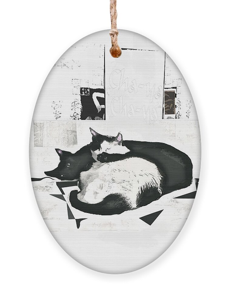 Cat Ornament featuring the mixed media Ebony and Ivory by Zsanan Studio