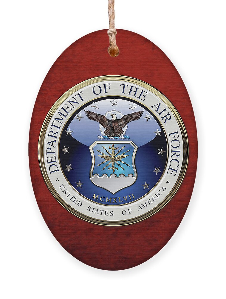 'military Insignia 3d' By Serge Averbukh Ornament featuring the digital art U. S. Air Force - U S A F Emblem over Red Velvet by Serge Averbukh