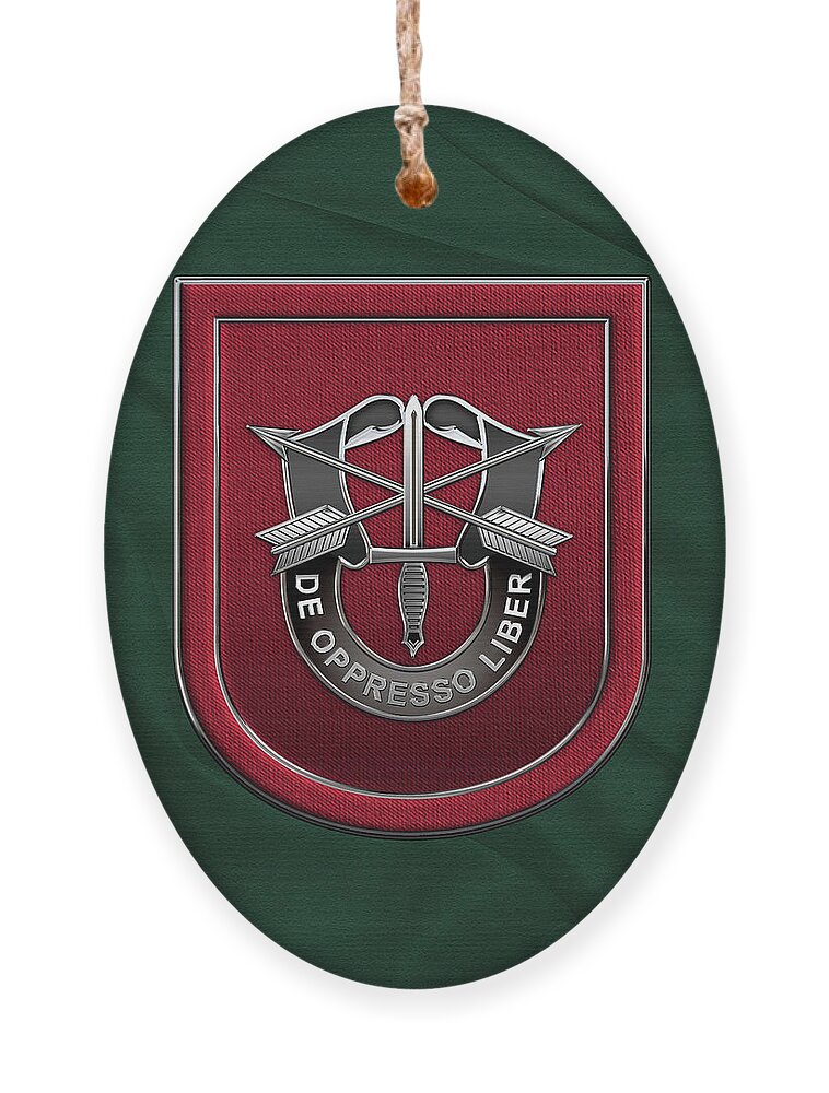 'u.s. Army Special Forces' Collection By Serge Averbukh Ornament featuring the digital art U. S. Army 7th Special Forces Group - 7 S F G Beret Flash over Green Beret Felt by Serge Averbukh