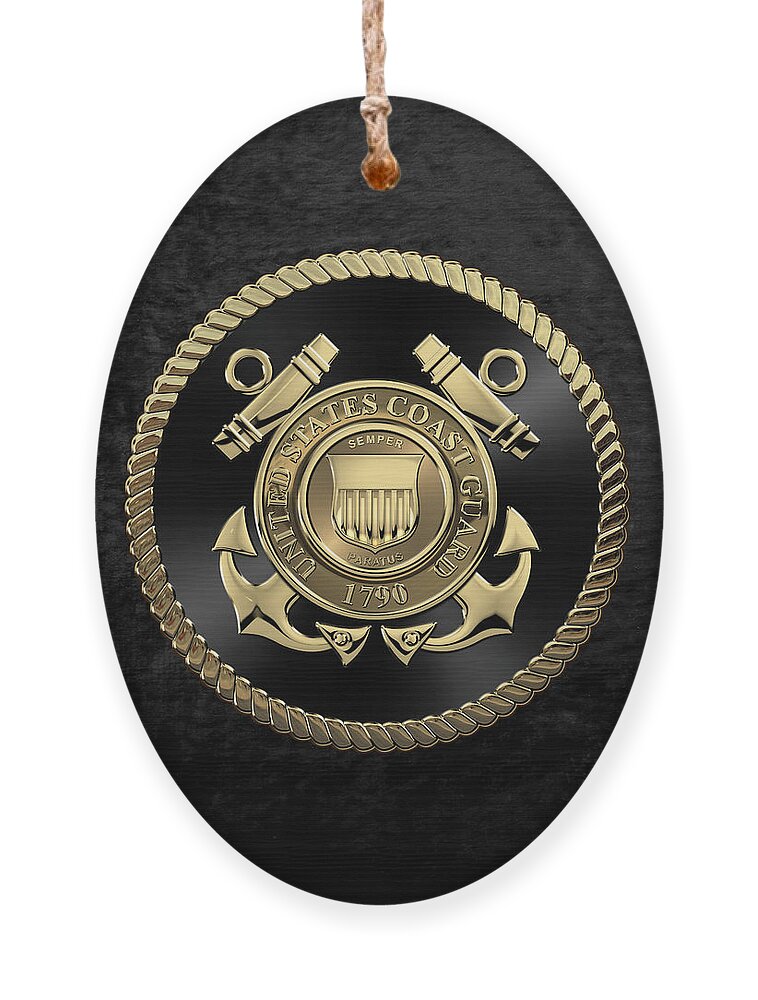 'military Insignia & Heraldry' Collection By Serge Averbukh Ornament featuring the digital art U. S. Coast Guard - U S C G Emblem Black Edition over Black Velvet by Serge Averbukh