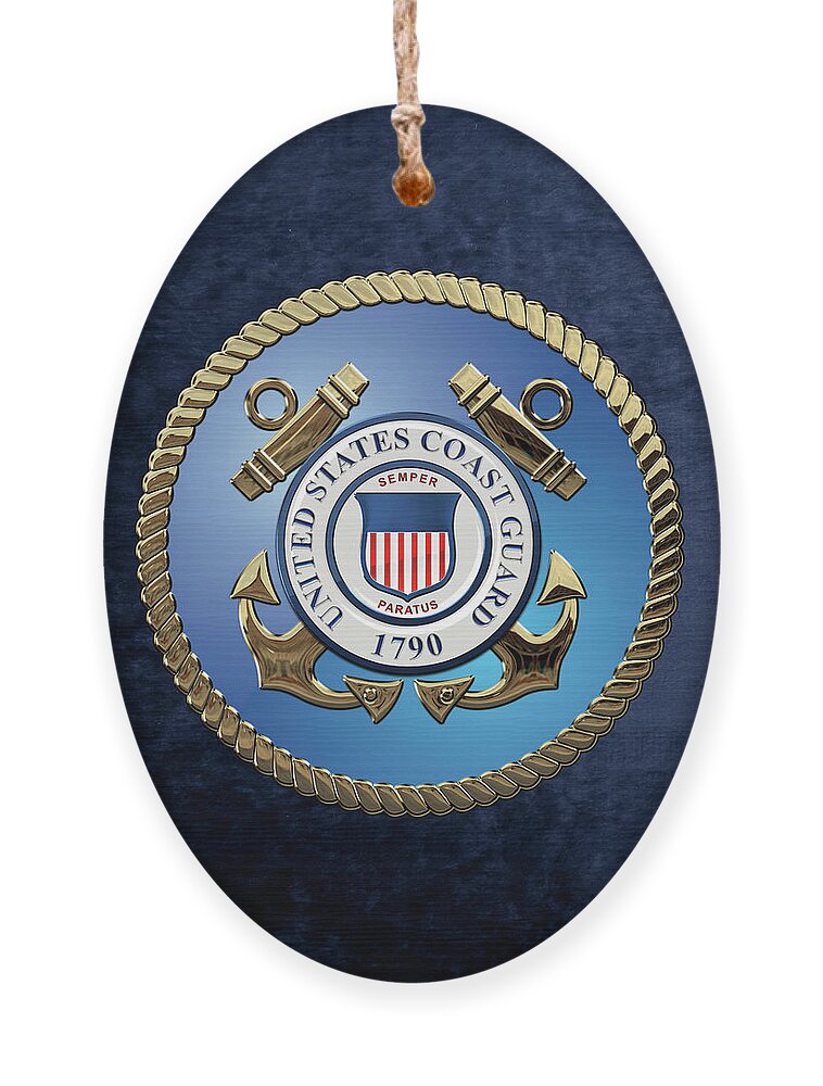 'military Insignia & Heraldry 3d' Collection By Serge Averbukh Ornament featuring the digital art U. S. Coast Guard - U S C G Emblem over Blue Velvet by Serge Averbukh