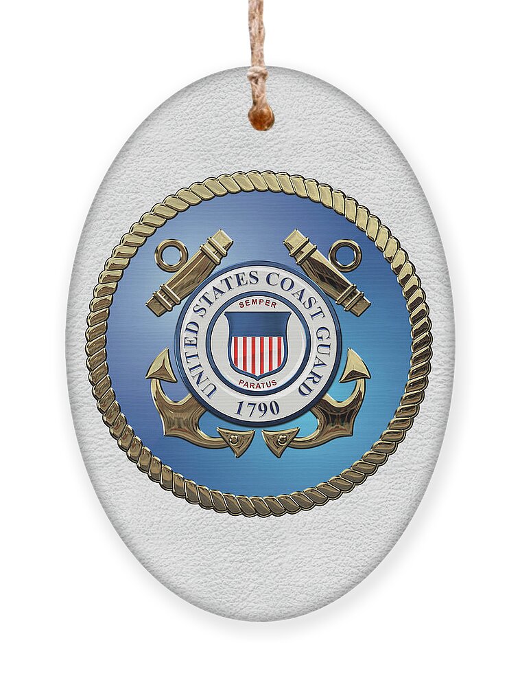 'military Insignia & Heraldry 3d' Collection By Serge Averbukh Ornament featuring the digital art U. S. Coast Guard - U S C G Emblem over White Leather by Serge Averbukh