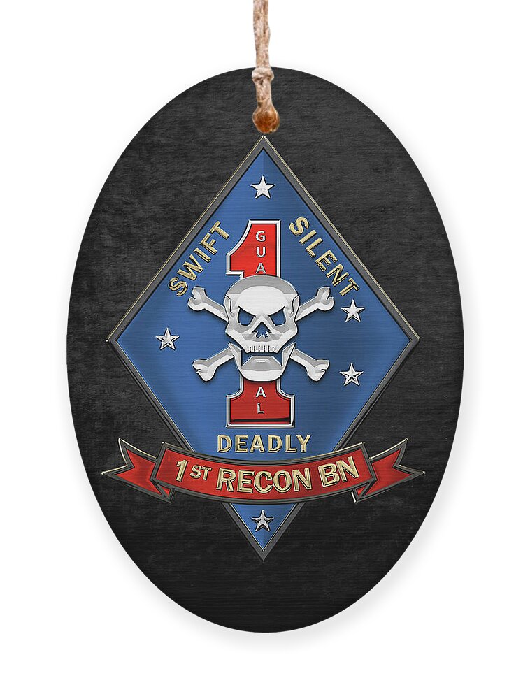'military Insignia & Heraldry' Collection By Serge Averbukh Ornament featuring the digital art U S M C 1st Reconnaissance Battalion - 1st Recon Bn Insignia over Black Velvet by Serge Averbukh
