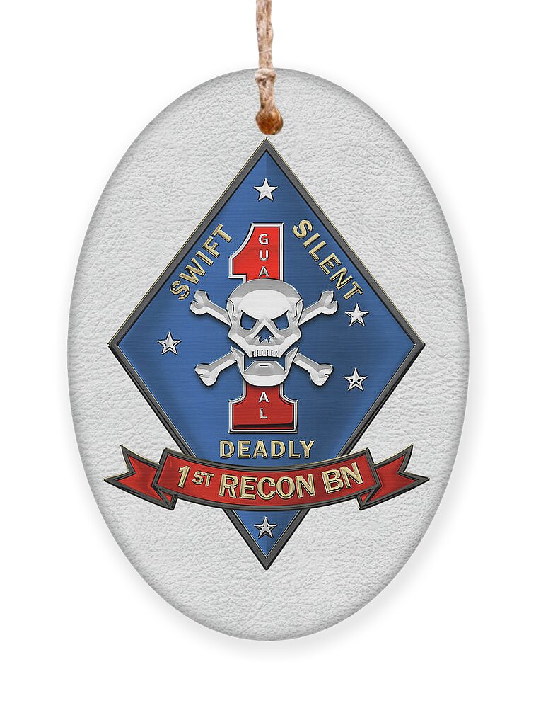 'military Insignia & Heraldry' Collection By Serge Averbukh Ornament featuring the digital art U S M C 1st Reconnaissance Battalion - 1st Recon Bn Insignia over White Leather by Serge Averbukh