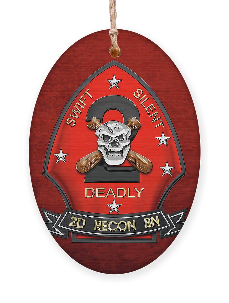 'military Insignia & Heraldry' Collection By Serge Averbukh Ornament featuring the digital art U S M C 2nd Reconnaissance Battalion - 2nd Recon Bn Insignia over Red Velvet by Serge Averbukh