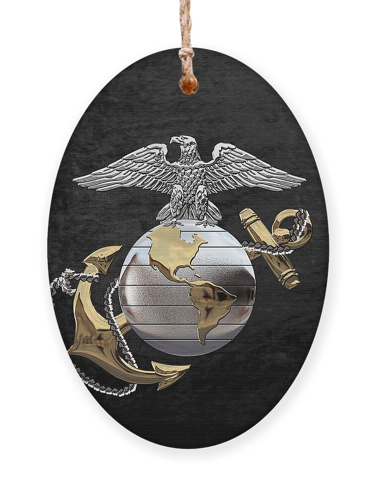 'usmc' Collection By Serge Averbukh Ornament featuring the digital art U S M C Eagle Globe and Anchor - C O and Warrant Officer E G A over Black Velvet by Serge Averbukh
