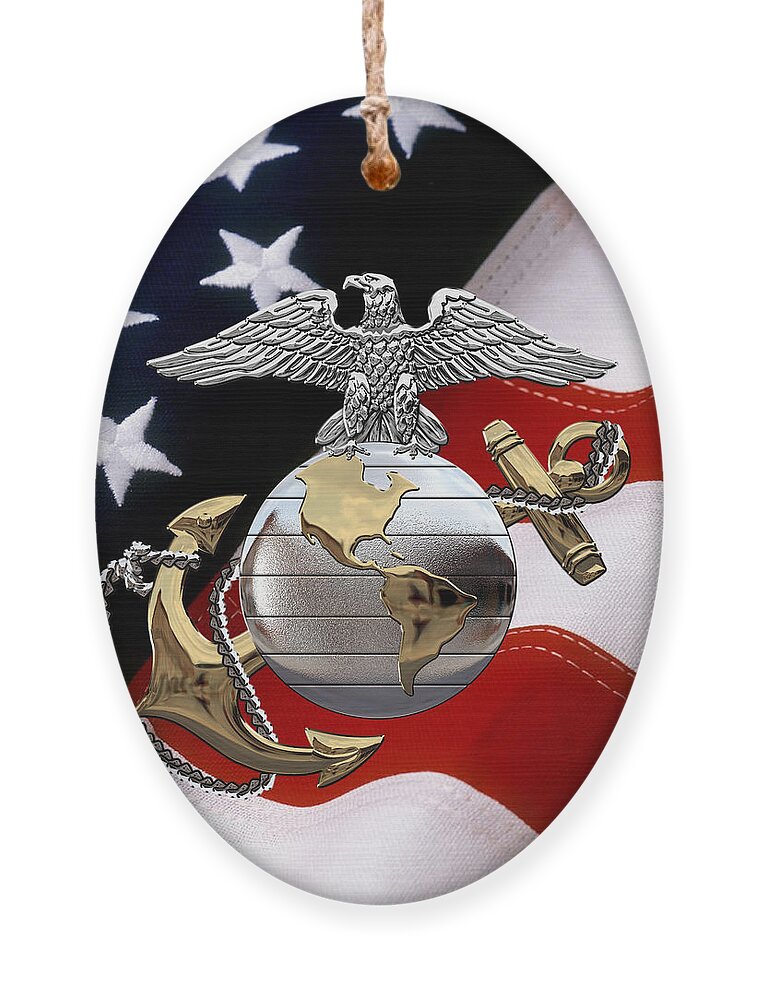 'usmc' Collection By Serge Averbukh Ornament featuring the digital art U S M C Eagle Globe and Anchor - C O and Warrant Officer E G A over U. S. Flag by Serge Averbukh