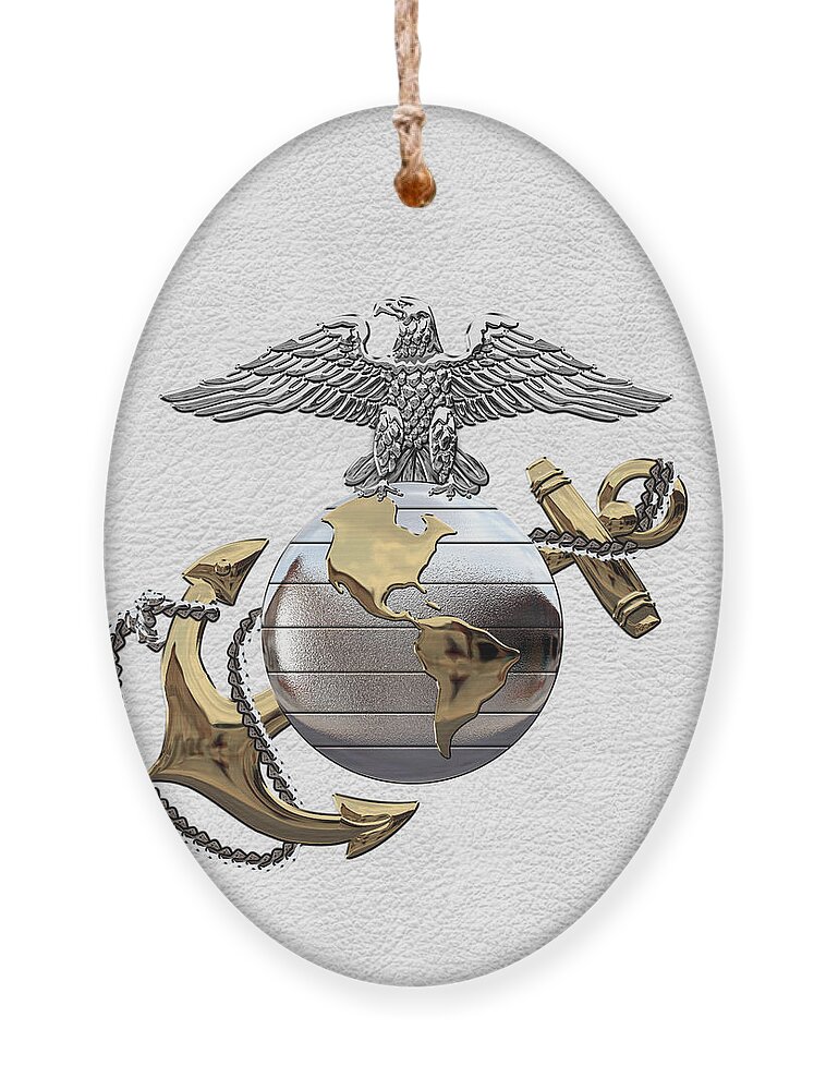 'usmc' Collection By Serge Averbukh Ornament featuring the digital art U S M C Eagle Globe and Anchor - C O and Warrant Officer E G A over White Leather by Serge Averbukh