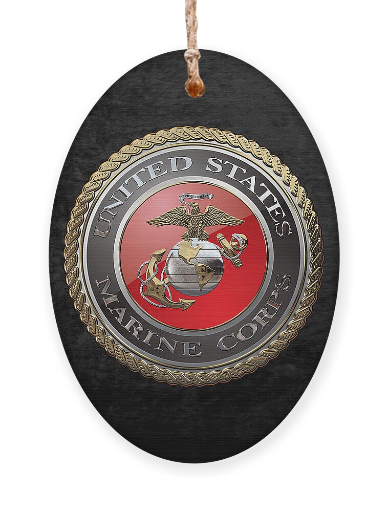 'usmc' Collection By Serge Averbukh Ornament featuring the digital art U. S. Marine Corps - U S M C Emblem over Black Velvet by Serge Averbukh