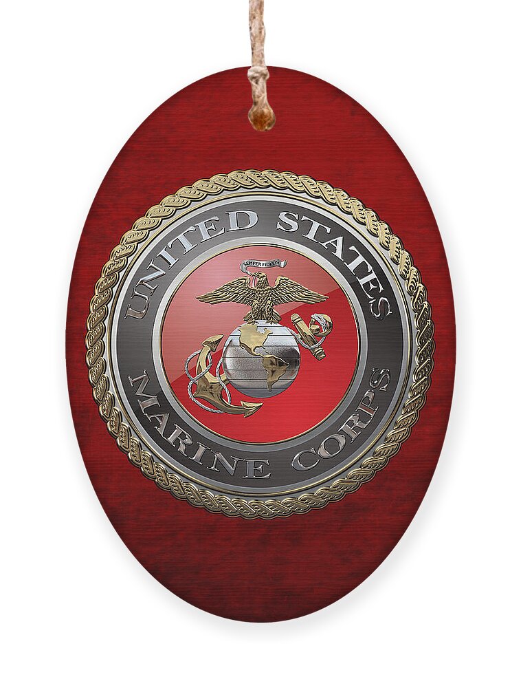 'usmc' Collection By Serge Averbukh Ornament featuring the digital art U. S. Marine Corps - U S M C Emblem over Red Velvet by Serge Averbukh
