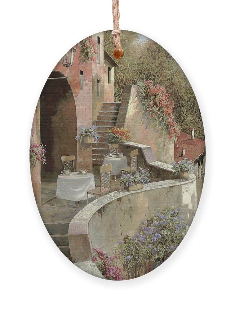Landscape Ornament featuring the painting Un Caffe Al Fresco Sulla Salita by Guido Borelli