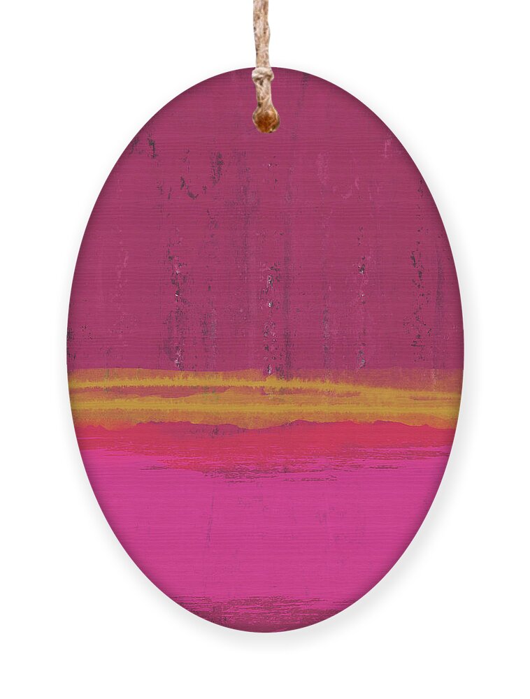 Abstract Landscape Pink Red Yellow Hot Pink Vibrant Color Blockmodern Contemporary Square Lines Loft Art Home Decorairbnb Decorliving Room Artbedroom Artcorporate Artset Designgallery Wallart By Linda Woodsart For Interior Designersgreeting Cardpillowtotehospitality Arthotel Artart Licensing Ornament featuring the mixed media Undaunted Pink Abstract- Art by Linda Woods by Linda Woods
