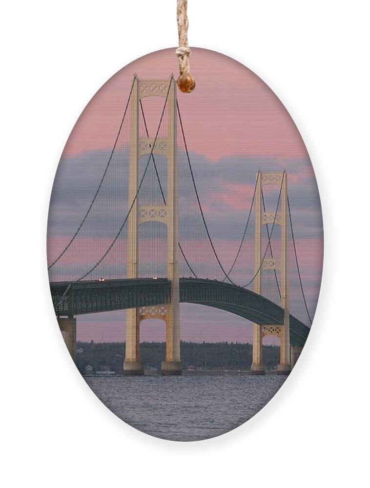 Mackinac Bridge Ornament featuring the photograph Under a Rose Colored Sky by Keith Stokes