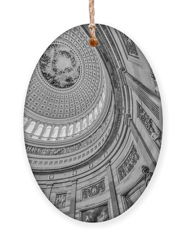 Washington D.c. Ornament featuring the photograph Unites States Capitol Rotunda BW by Susan Candelario