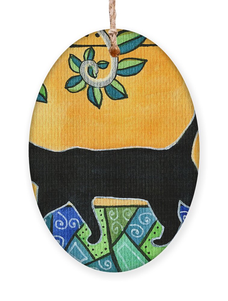 Cat Ornament featuring the painting Up To Something - Black Cat Card by Dora Hathazi Mendes