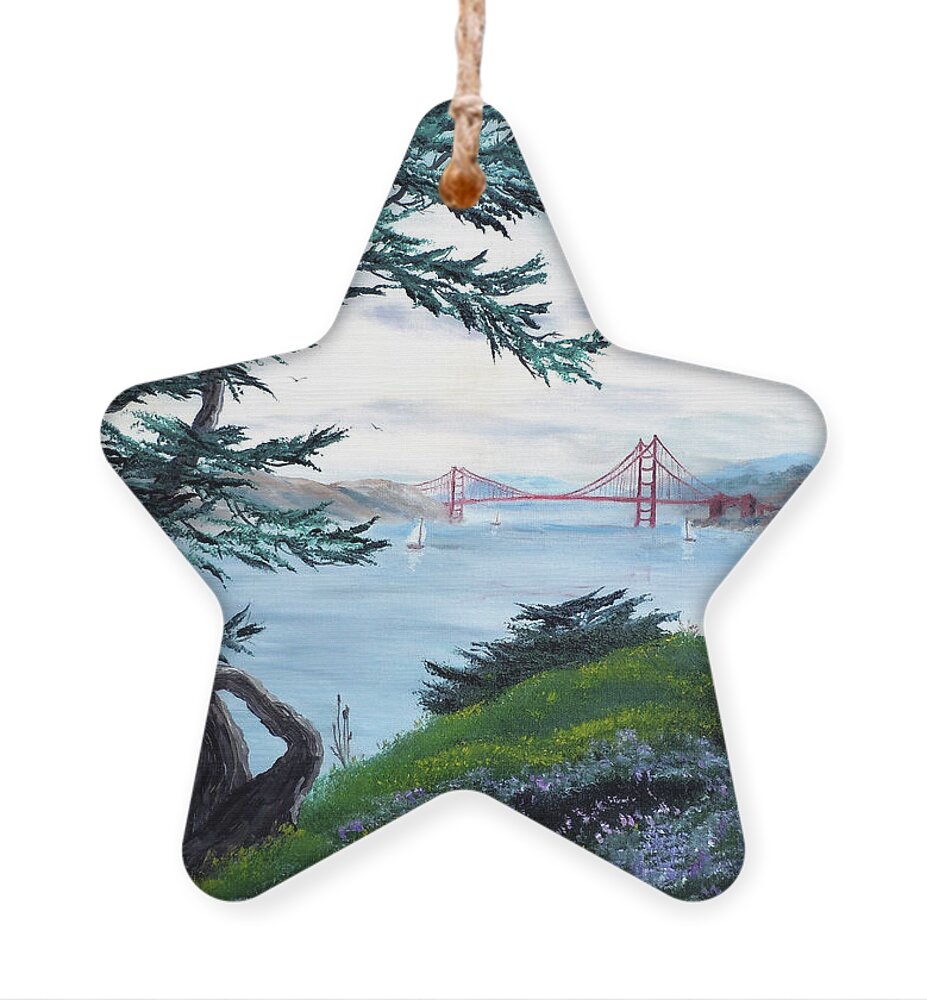San Francisco Ornament featuring the painting Upon Seeing the Golden Gate by Laura Iverson