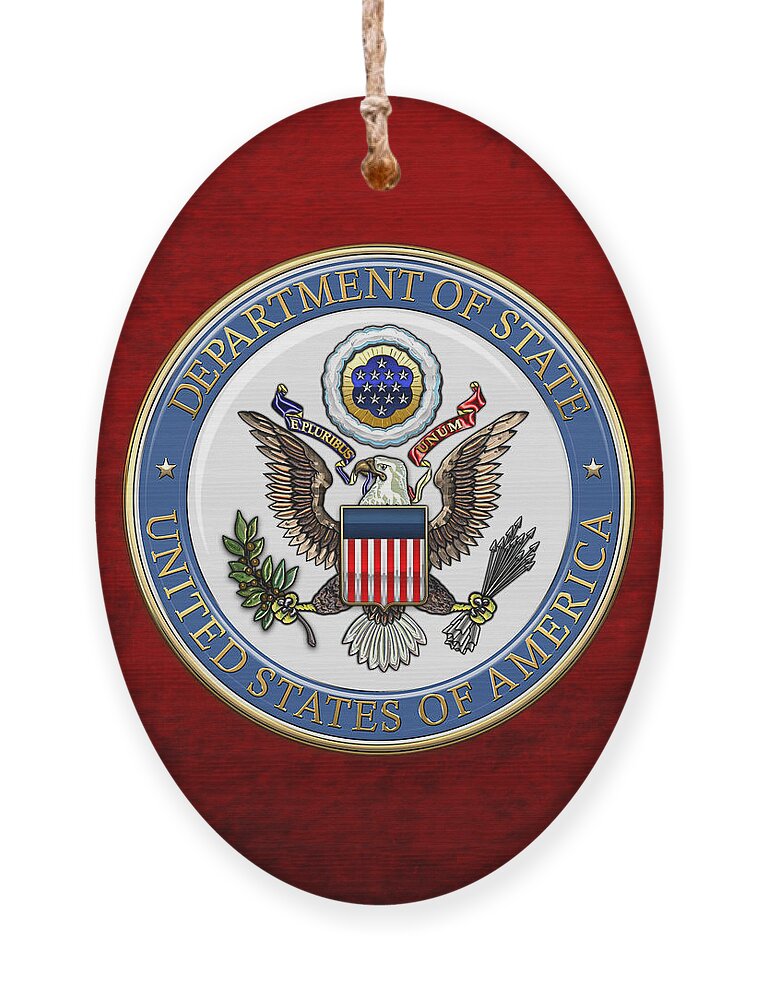 'military Insignia & Heraldry 3d' Collection By Serge Averbukh Ornament featuring the digital art U. S. Department of State - DoS Emblem over Red Velvet by Serge Averbukh