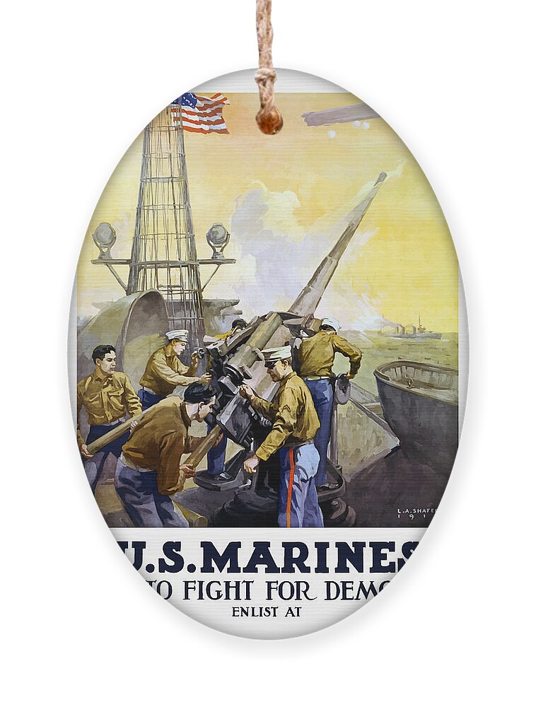 Marines Ornament featuring the painting US Marines -- First To Fight For Democracy by War Is Hell Store