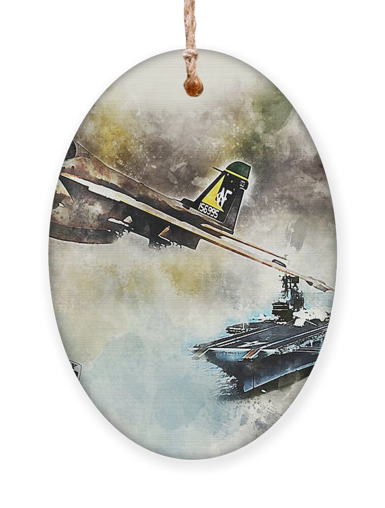 A-6 Ornament featuring the digital art VA-115 Intruder with USS Midway by Airpower Art